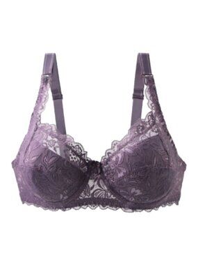 GYCL Ultrathin Underwire Push Up 3/4 Lace Bra, Purple, size Large 38B